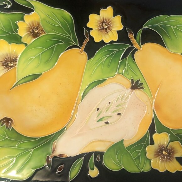 Blue Sky 2004 J McCall Accent Plate Pears Vtg Enamel Black Yellow Green - Picture 4 of 6